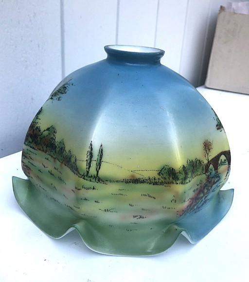 Hand-painted glass lampshade - 1930s