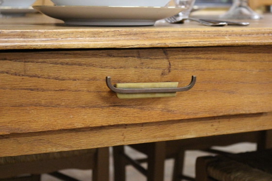 Antique Country Dining Table – Wood, Brass (photo 7 of 8)