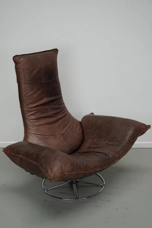 Chaise longue Wammes en cuir brun par Gerard van den Berg pour Montis, 1970