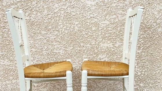 Image 1 of Paire de CHAISES Paillées BLANCHES Vintage