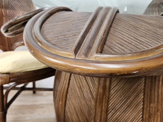 Image 1 of Set with Table and Four Chairs in Wicker and Bamboo by Vivai Del Sud, 1970
