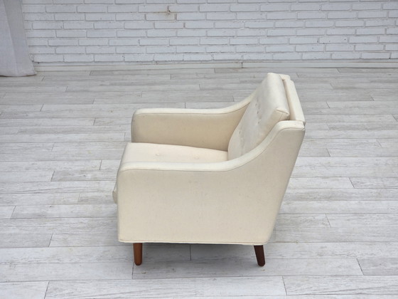 Image 1 of 1970er Danish Lounge Chair, Möbelwolle, Teakholzbeine