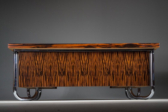 Image 1 of Makassar Ebony Executive Desk with Chromed Futuristic Legs, 1970s