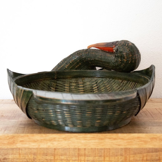 Vintage geweven mand in de vorm van een ooievaar of kraanvogel – Decoratieve objecten, Rattan (photo 5 of 12)