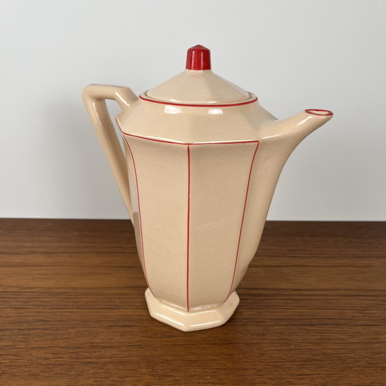 Image 1 of Digoin-Sarrguemines Art Deco Pink and Red Coffee/Tea Set