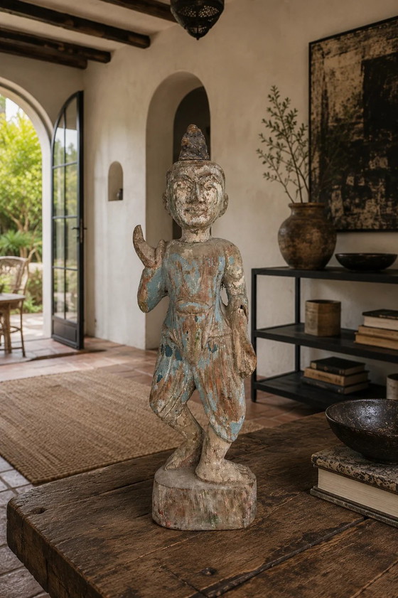 Statua birmana in legno antica del XIX secolo – Policroma – 34cm – Sculture, Wood (photo 2 of 10)