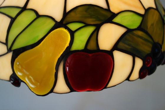 Tiffany style Pendant lamp with fruit motif, 90s, Glass, Metal, Creme (photo 5 of 14)
