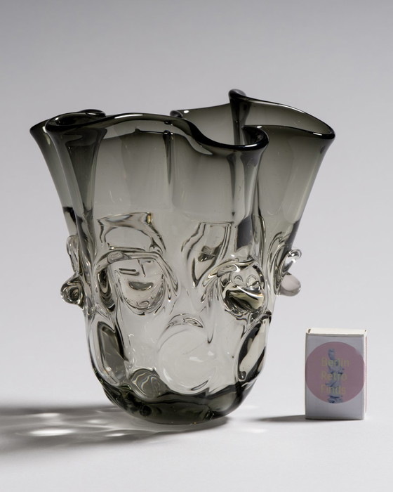 Image 1 of Murano Sculptural Handkerchief Glass Vase in Smoked Grey, c. 1960s
