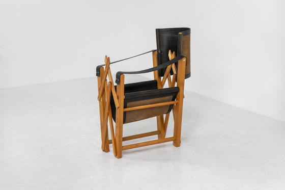 Image 1 of Safaristoel van eikenhout en leer (Denemarken, jaren 80)