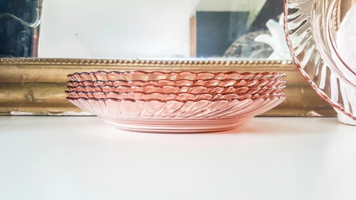 6 Luminarc Rosaline Model Pink Depression Glass Deep Plates