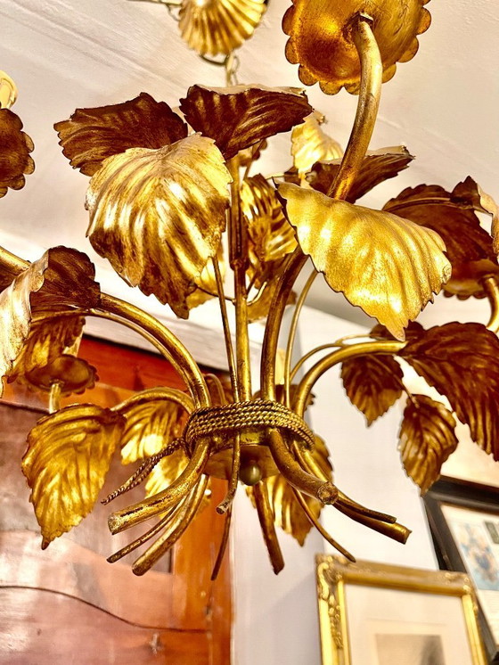 Image 1 of Hans Kögl Kronleuchter, floral, vergoldet, 5-flammig, 1970er Jahre