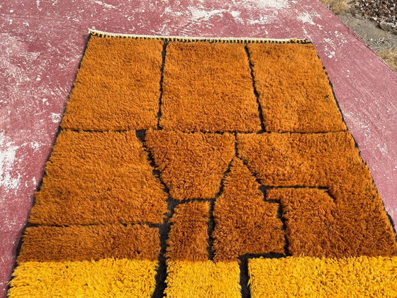 Moroccan Beni Ourain Berber Rug, Rust Orange & Mustard Yellow, Natural Wool, 230 × 210 cm, Rugs & carpets (photo 2 of 8)