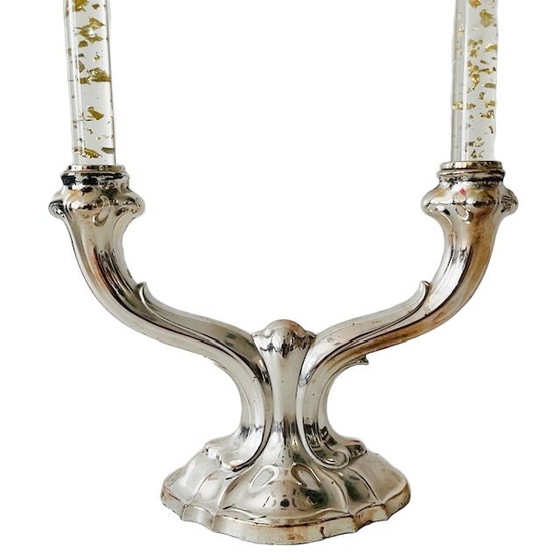Image 1 of Vintage German Art Nouveau silver-plated candlestick with double arms, 1950s