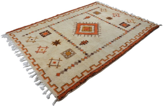 Image 1 of Large Vintage Turkish Tulu Rug – High-Pile Cream & Orange Wool Shaggy Carpet 334 x 242 cm