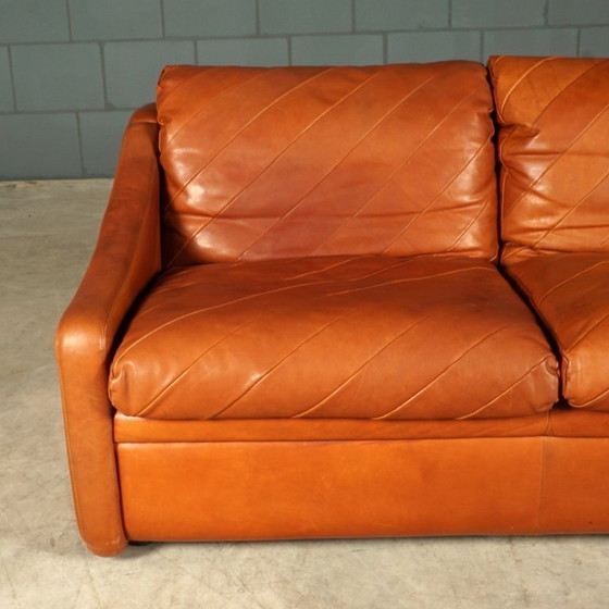 Image 1 of Deense vintage patchwork bank – cognac leder – jaren 70