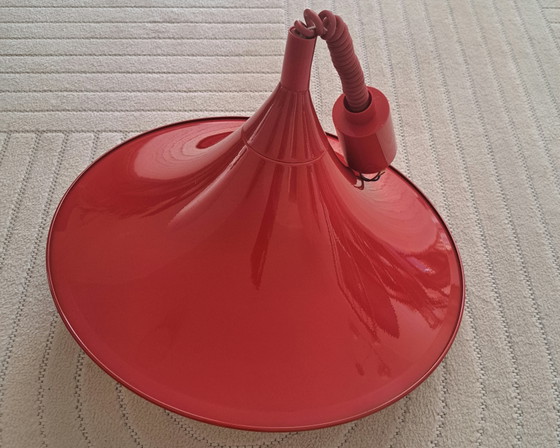 Vintage Rode Trekpendel Jaren 70 | Semi Style | Space Age Ø 46 cm – Hanglampen, Metal, Plastic (photo 5 of 12)