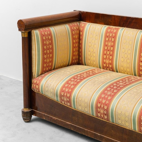 Image 1 of 3 SEATER VINTAGE WOODEN SOFA WITH STRIPED FABRIC FROM THE 50S, CLASSIC AND ELEGANT
