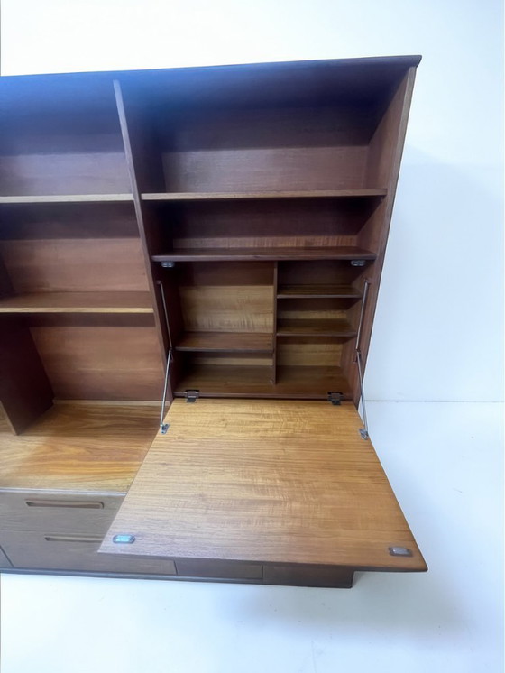 Image 1 of Mid Century Teak Schrankwand, 1960er Danish Style, Vintage Sideboard mit Regalen & Barfach, Modulares Möbel 