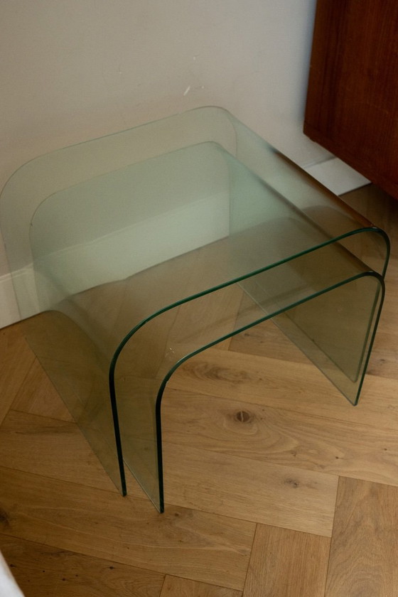 Ensemble de 2 tables basses vintage en verre effet cascade – Tables d'appoint, Glass (photo 11 of 11)