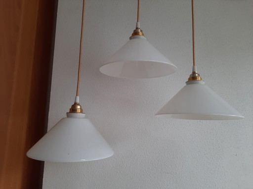 Vintage Driehoek Opaal Opaline Melkglas Wit Hanglamp Glas