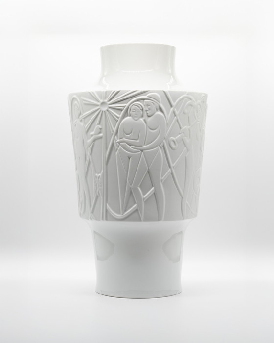 Image 1 of Rare 49cm Porcelain Floor Vase Edelstein Bavaria Art Déco Relief Kurt Wendler 57