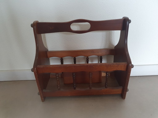 Vintage Houten Tijdschriftenrek / Krantenrek, Donkere Afwerking – Wood