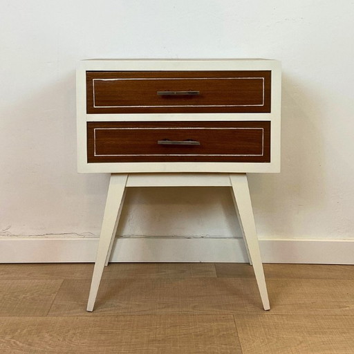 Vintage 1960's Beech and Teak Nightstand