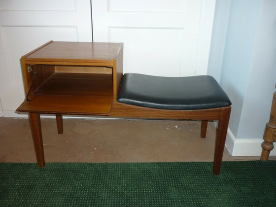 Vintage Teak Telephone Bench Unit with Vinyl Seat, 1960s – Benches (photo 2 of 5)