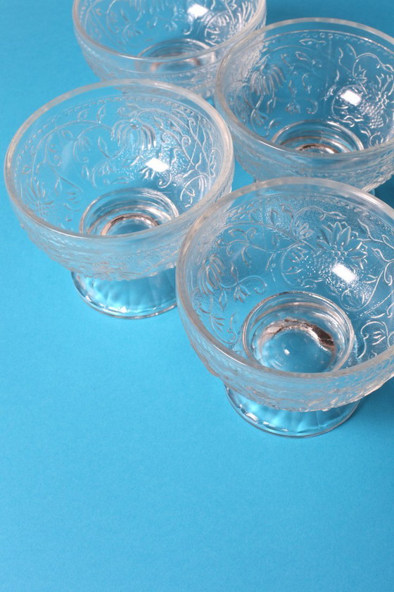 Image 1 of Set of 4 Mid-Century Pressed Glass Dessert Bowls Cibulak by Pavel Panek / 1977