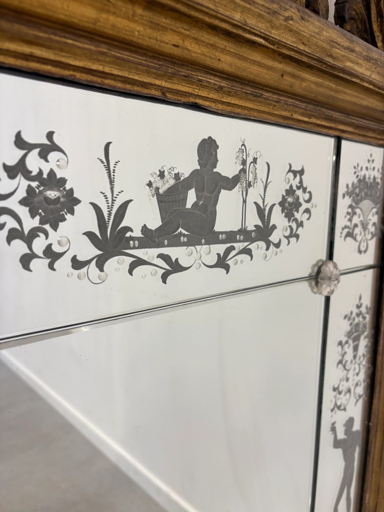 Grande Specchio Rococò Veneziano in Legno Dorato con Vetro Inciso (foto 4 di 9)