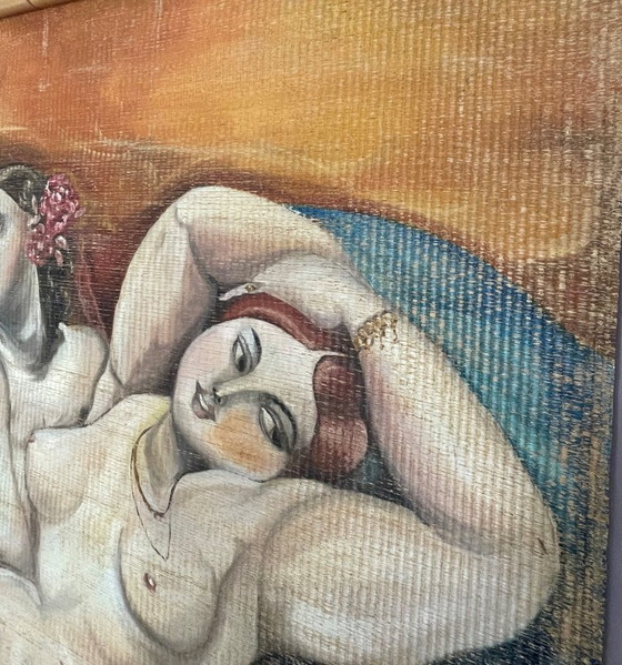 Image 1 of Art Deco Cubist style decoration painted on bamboo