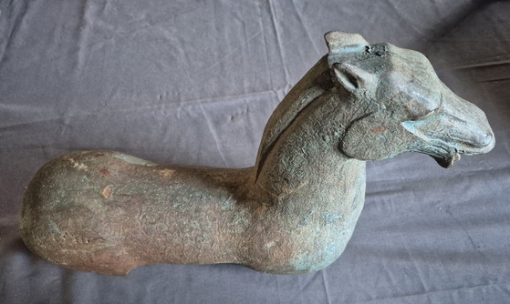 Large Cast Iron Tang Horse with Verdigris Patina, 50 cm, Sculpture, Brown (photo 3 of 5)