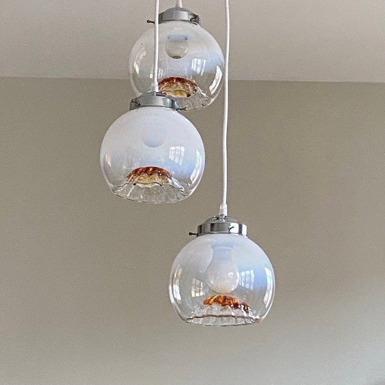 Image 1 of Murano Mazzega waterfall pendant light 3 glass globes 