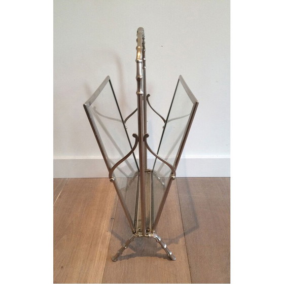 Image 1 of Vintage silver plated bronze faux-bamboo ringed magazine rack, 1940