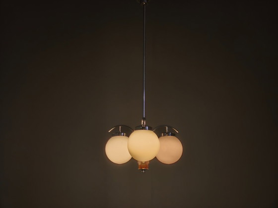 Image 1 of Lampadario Art Déco, cromo, noce e vetro, anni '30