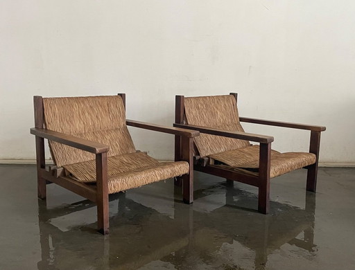 Pair of vintage wicker armchairs 