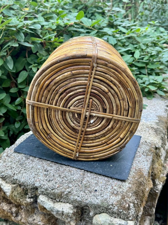 Large rattan brass basket Gabriella Crespi 60s, Decorative Objects, Multi Color (photo 7 of 7)