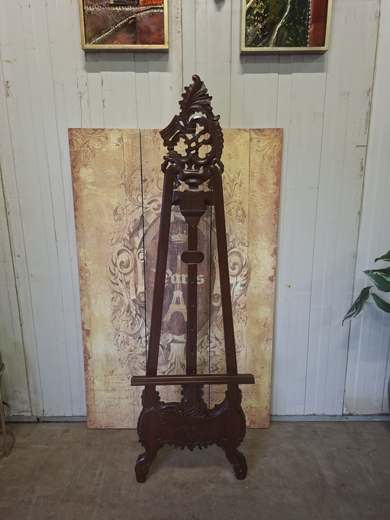 Image 1 of Cavalletto da studio classico in legno massello di mogano Dimensioni del cavalletto 60x8 cm e 200 cm di altezza