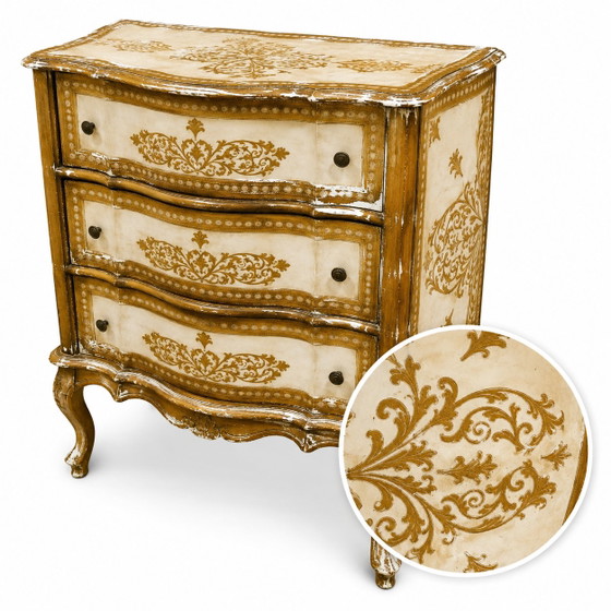 Cassettiera a tre cassetti in legno dorato in stile rinascimentale italiano – Cassettiere, Wood (photo 3 of 9)