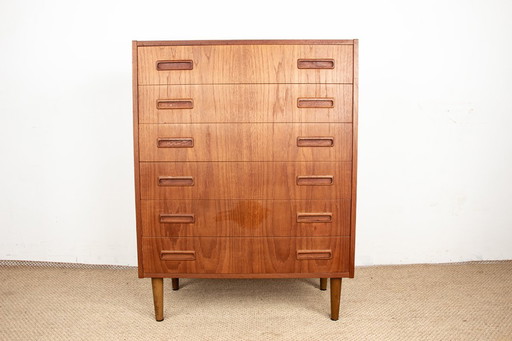 Large Danish Teak and Elm Chest of Drawers, Semainier, 6 drawers by E.Jensen and J.Andersen for Westergaard Mobelfabrik 1960s.