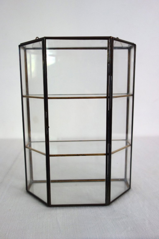 Vintage Wandvitrine Glas Und Messing