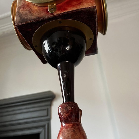 Oiseau Vloerlamp in gelakt rood geitenperkament van Aldo Tura, Italië, jaren 50 – Vloerlampen, Wood, Design (photo 14 of 19)