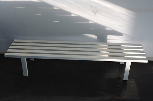 Panca vintage, design olandese, metallo, bianco, anni '70