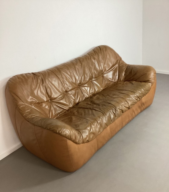 Image 1 of 3 zits congnac kleur lederen Italiaans bank jaren’70