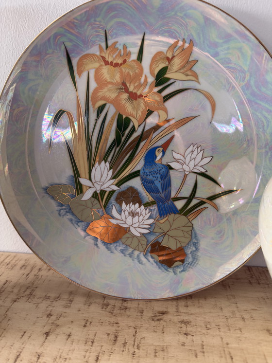 Image 1 of Uniek 5 delige handbeschilderde porseleinen set met de ijsvogel (Japans)