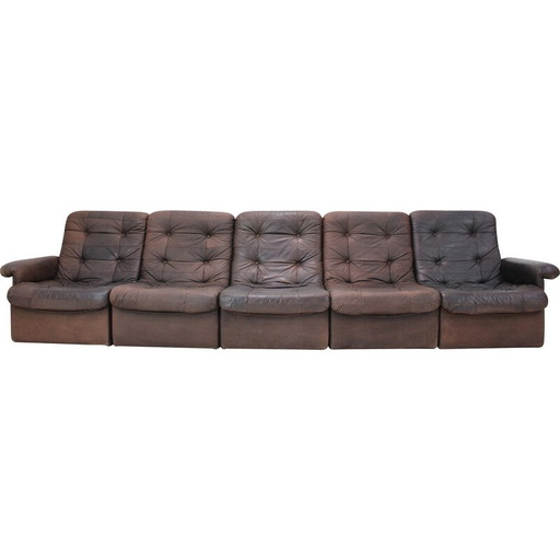 Canapé modulaire vintage en cuir à cinq places, Italie, années 1980