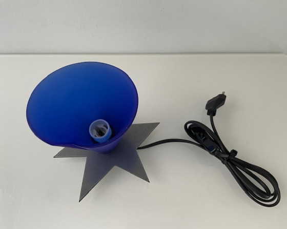 Image 1 of Vintage Zicoli design lamp sapphire blue glass stainless steel