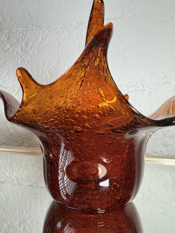 Image 1 of Taschenentleerer aus bernsteinfarbenem Blasenglas aus den 60er Jahren