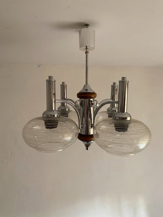 Lampadario vintage EMI Poljčane Sputnik, Jugoslavia, anni '70 – Chrome, Glass (photo 13 of 14)