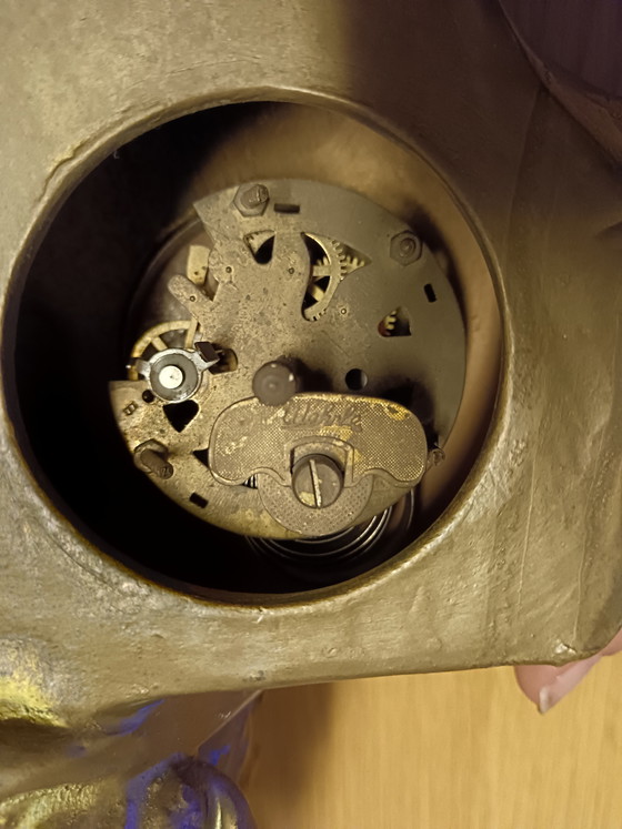 Image 1 of Sculpturaal werk met een Wehrle-klok uit de jaren 1940 en 1950 - Art Deco